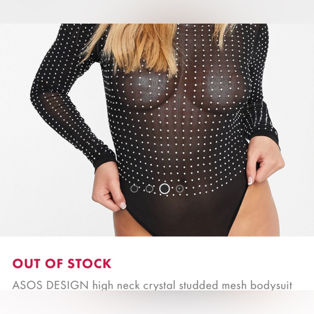 asos design black mesh rhinestone bodysuit